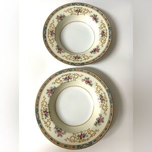 Set 2 VTG Noritake China Colby Japan Porcelain Soup Bowl Plates Flowers Rim 8 in